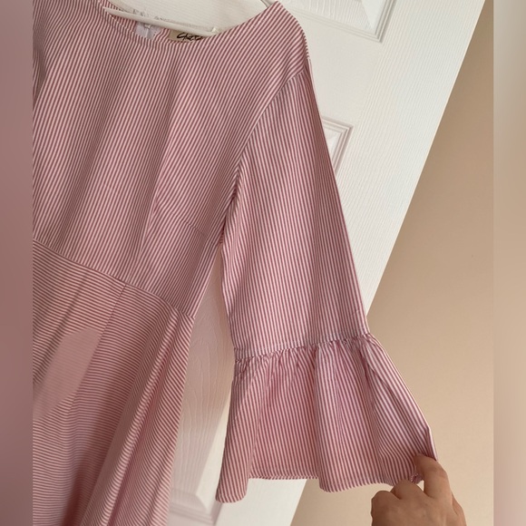 Like new pink and white striped belle sleeved midi country dress - Picture 4 of 8